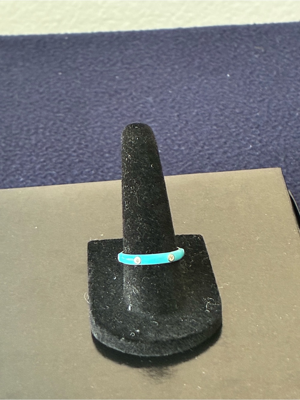 Sterling Silver Turquoise Enamel Ring with Crystal Accent - Picture 6 of 7